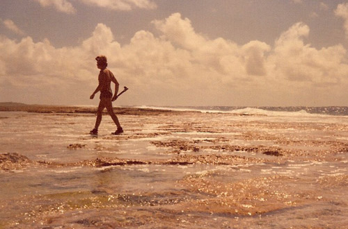 William walking on the reef, low tide, Anchorage Island, Suvarov Atoll
